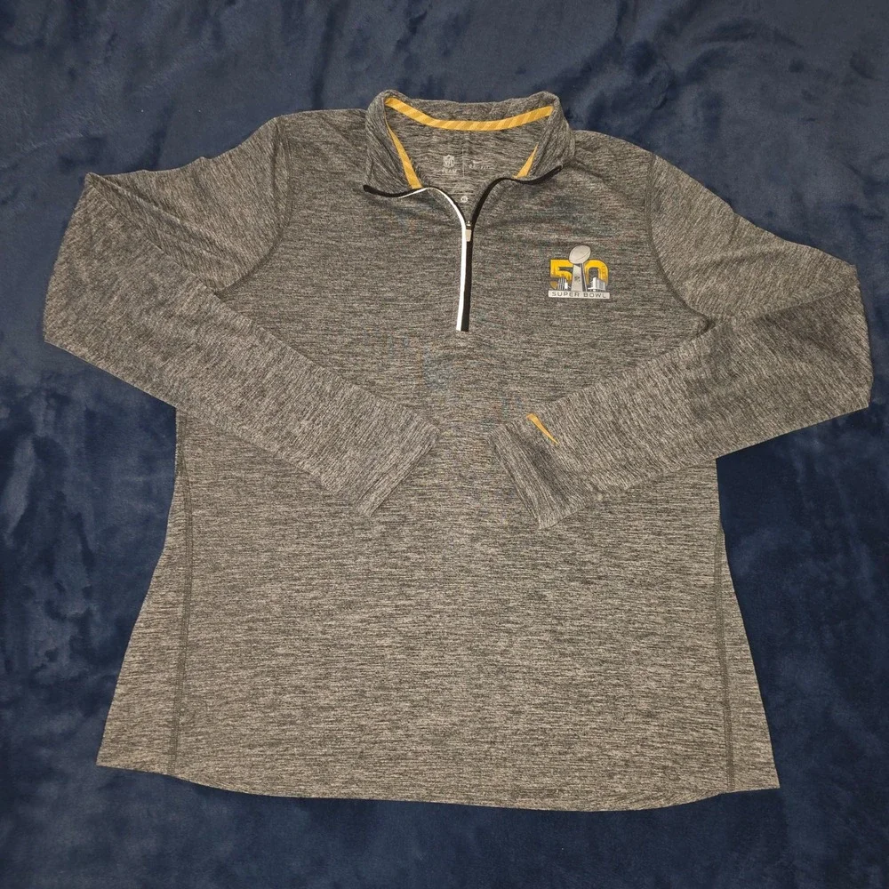 Nike NFL Super‎ Bowl 50 Grey Heather Dri-FIT Quarter Zip Pullover Mens XL
